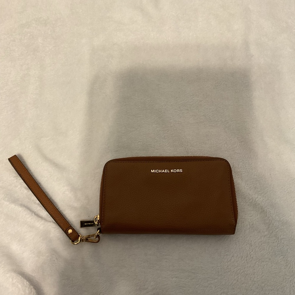 Michael Kors Brown Wristlet with Gold Accents